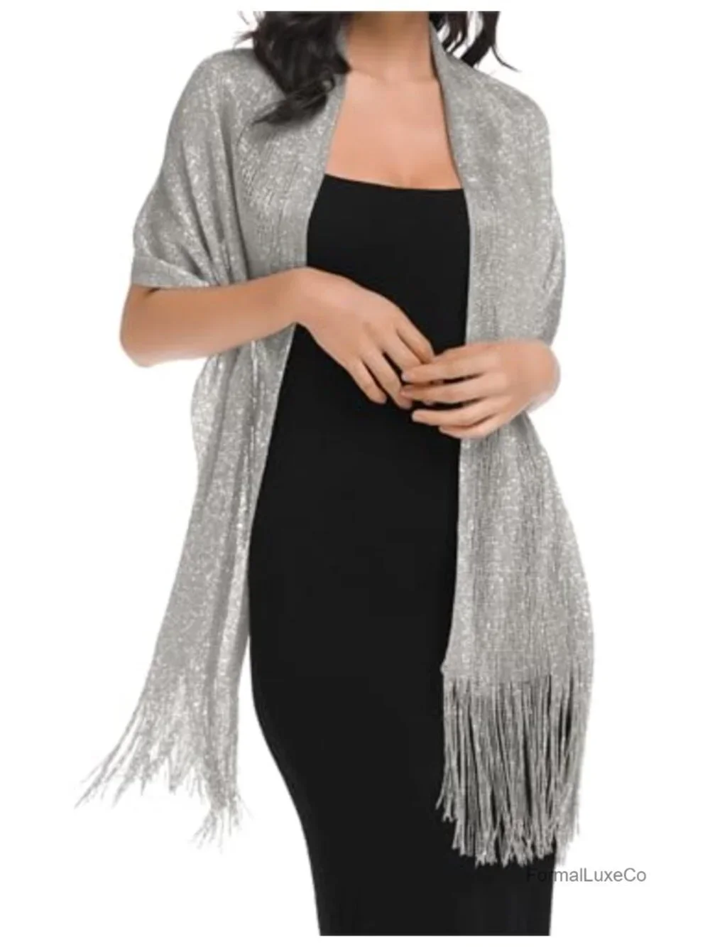 Women's Knit Wrap Shawl with Buckle Sparkling Evening Party Scarf